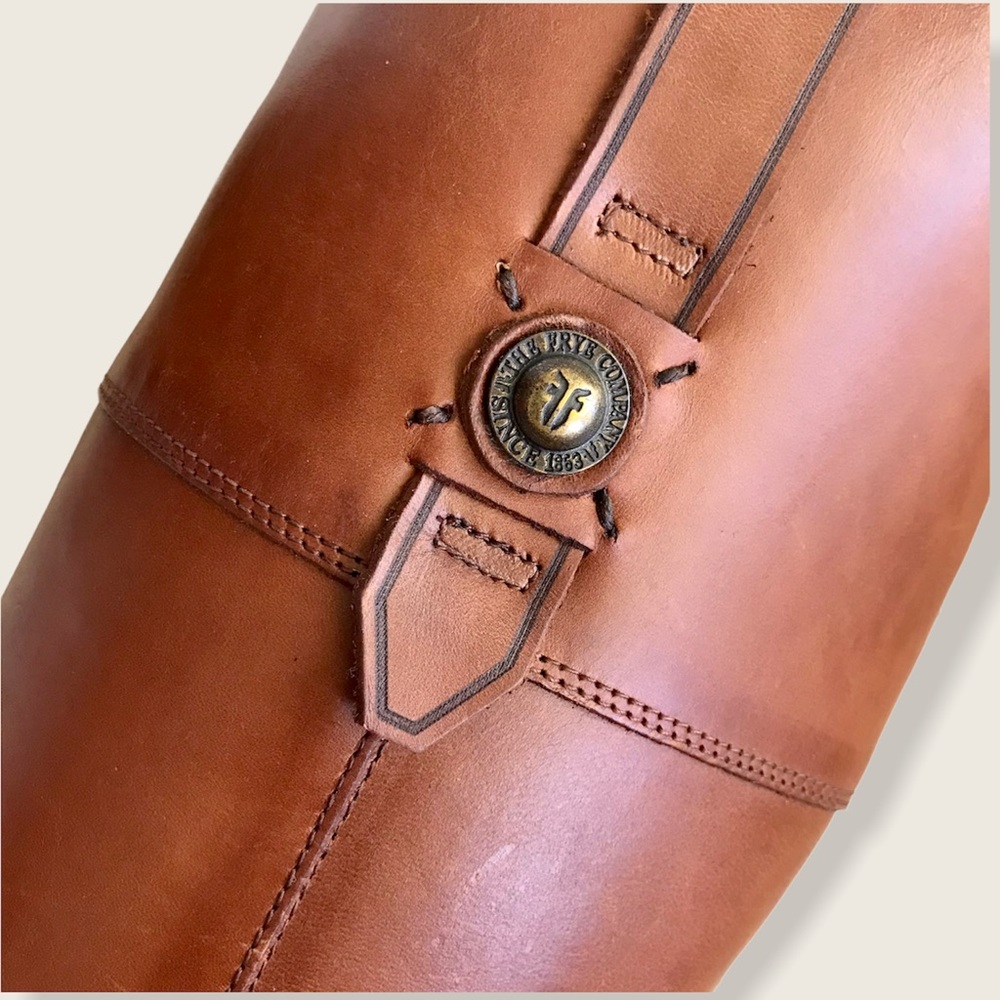 Frye Jayden Button Zip Up Cognac Brown Leather Equestrian Knee High Tall Boots - Picture 13 of 16